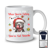 He Sees You When You're Eating; Humorous Christmas Santa Pit Bull; X-mas Moon Snow T-Shirt