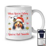 He Sees You When You're Eating; Humorous Christmas Santa Shetland Sheepdog; Moon Snow T-Shirt