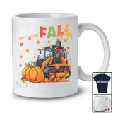 Hello Fall; Adorable Thanksgiving Turkey Driving Bulldozer Driver; Autumn Fall Leaves T-Shirt