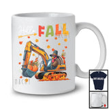 Hello Fall; Adorable Thanksgiving Turkey Driving Excavator Driver; Autumn Fall Leaves T-Shirt