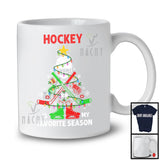 Hockey Is My Favorite Season; Joyful Christmas Lights Tree Ice Hockey Equipment; Sport Player T-Shirt