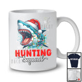 Hunting Squad; Scary Christmas Santa Shark Sea Animal Lover; X-mas Lights Snowing Around T-Shirt