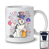 Husky Drinking Beer, Cheerful 4th Of July Drunker Fireworks, American Flag Patriotic Group T-Shirt