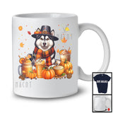 Husky With Coffee Smoothie, Wonderful Thanksgiving Pumpkins Drinks Fall Leaves T-Shirt