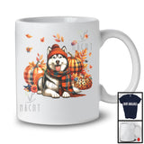 Husky With Plaid Pumpkins Fall Leaves; Lovely Thanksgiving Dog Lover; Family Group T-Shirt