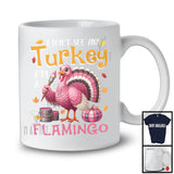 I Don't See Any Turkey I'm A Flamingo, Happy Thanksgiving Turkey Pink Painting, Plaid Pumpkin T-Shirt