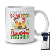 I Just Want To Drink Beer And Watch Christmas Movies; Joyful Plaid Drinking; Pajama Drunker T-Shirt