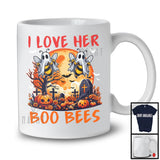 I Love Her Boo Bees, Scary Halloween Costume Moon Boo Ghost Bee Lover, Couples Family T-Shirt