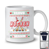 I Love Hockey Season; Wonderful Christmas Sweater Lights Hockey Stick; Santa Sport Player T-Shirt