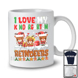 I Love My Kindergarten Reindeers, Lovely Christmas Three Reindeers Snowing, Teaching Teacher Group T-Shirt