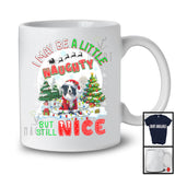 I May Be A Little Naughty But Still Nice; Humorous Christmas Border Collie Santa; X-mas Moon T-Shirt