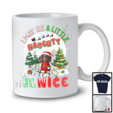 I May Be A Little Naughty But Still Nice; Humorous Christmas Dachshund Santa; X-mas Moon T-Shirt