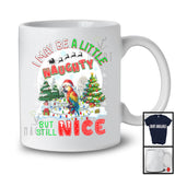 I May Be A Little Naughty But Still Nice; Humorous Christmas Macaw Santa; X-mas Moon T-Shirt