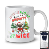 I May Be A Little Naughty But Still Nice; Humorous Christmas Pug Santa; X-mas Moon T-Shirt