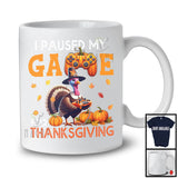 I Paused My Game For Thanksgiving; Joyful Turkey Gaming Pumpkin; Gamer Nerd Lover T-Shirt