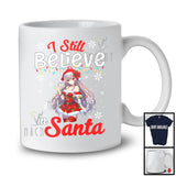 I Still Believe In Santa; Humorous Christmas Lights Santa Anime Girl; Japanese Family Group T-Shirt