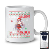 I Still Believe In Santa; Humorous Christmas Lights Sweater Santa Anime Girl; Japanese Family T-Shirt