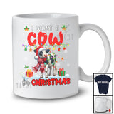 I Want A Cow For Christmas; Adorable X-mas Lights Santa Cow Farmer; Family Group T-Shirt