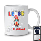 I Want A Lefse For Christmas; Humorous X-mas Gnome Snowing Around; Family Group T-Shirt