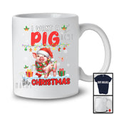 I Want A Pig For Christmas; Adorable X-mas Lights Santa Pig Farmer; Family Group T-Shirt