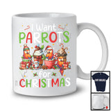 I Want Parrots; Wonderful Christmas Santa Parrot With Hot Coffee; Animal Lover X-mas Group T-Shirt