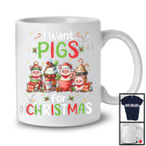 I Want Pigs; Wonderful Christmas Santa Pig With Hot Coffee; Animal Lover X-mas Group T-Shirt