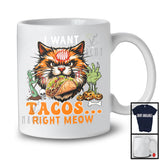I Want Taco Right Meow, Humorous Halloween Costume Zombie Cat Face, Food Animal Lover T-Shirt