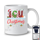 ICU Christmas Crew; Wonderful X-mas Lights Santa Red Green Plaid; Nursing Nurse Group T-Shirt