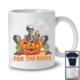 I'm Just Here For The Boos, Amazing Halloween Skeleton Drinking Beer, Drunker Carved Pumpkin T-Shirt