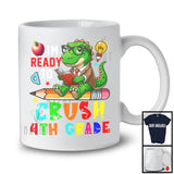 I'm Ready To Crush 4th Grade, Lovely First Day Of School T-Rex Reading Books, Dinosaur T-Shirt