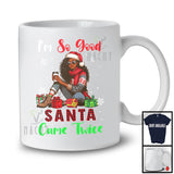 I'm So Good Santa Came Twice; Sarcastic Christmas Adult Santa Afro African Girl; X-mas Plaid T-Shirt