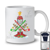 Ice Hockey Equipment As X-mas Tree; Cheerful Christmas Lights Hockey Player; Sport Team T-Shirt