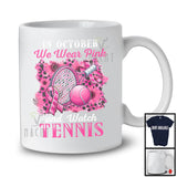 In October We Wear Pink Tennis; Joyful Breast Cancer Awareness Sport Player; Leopard Sunflowers T-Shirt