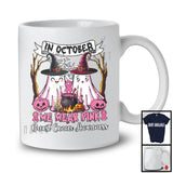 In October We Wear Pink; Adorable Breast Cancer Awareness Couple Boo Ghost Witch; Family T-Shirt