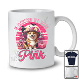 In October We Wear Pink; Adorable Breast Cancer Halloween Pink Witch Corgi; Animal Lover T-Shirt