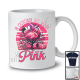 In October We Wear Pink; Adorable Breast Cancer Halloween Pink Witch Flamingo; Animal Lover T-Shirt