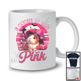 In October We Wear Pink; Adorable Breast Cancer Halloween Pink Witch Guinea Pig; Animal Lover T-Shirt