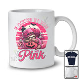 In October We Wear Pink; Adorable Breast Cancer Halloween Pink Witch Sloth; Animal Lover T-Shirt