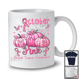 In October We Wear Pink; Lovely Breast Cancer Awareness Pink Leopard Plaid Pumpkins; Family T-Shirt