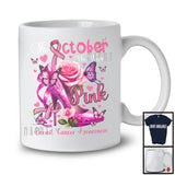 In October We Wear Pink; Lovely Breast Cancer Awareness Pink Ribbon High Heels; Family T-Shirt