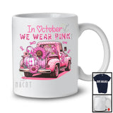 In October We Wear Pink; Lovely Breast Cancer Leopard Pickup Truck; Pink Ribbon Plaid Pumpkin T-Shirt