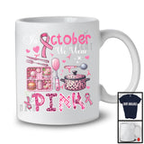 In October We Wear Pink; Proud Breast Cancer Awareness Lunch Lady Tools Leopard Plaid T-Shirt