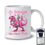 In October We Wear Pink; Scary Halloween Breast Cancer Awareness Skeleton T-Rex Pink Ribbon T-Shirt