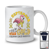 In September We Wear Gold; Lovely Childhood Cancer Awareness Flamingo Lover; Gold Ribbon T-Shirt