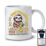 In September We Wear Gold; Lovely Childhood Cancer Awareness Sloth Lover; Gold Ribbon T-Shirt