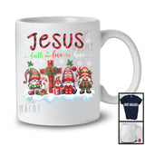 Jesus Faith Love Hope; Lovely Christmas Three Gnomes; Plaid Cross Matching Family Group T-Shirt