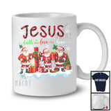 Jesus Faith Love Hope; Lovely Christmas Three Santa; Plaid Cross Matching Family Group T-Shirt