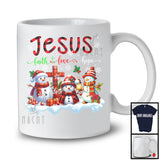 Jesus Faith Love Hope; Lovely Christmas Three Snowman; Plaid Cross Matching Family Group T-Shirt