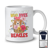 Just A Girl Who Loves Beagle; Adorable Dog In Floral Flowers Basket; Family Group T-Shirt