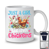 Just A Girl Who Loves Chickens; Adorable Flowers Floral Farm Animals Lover; Farmer Group T-Shirt